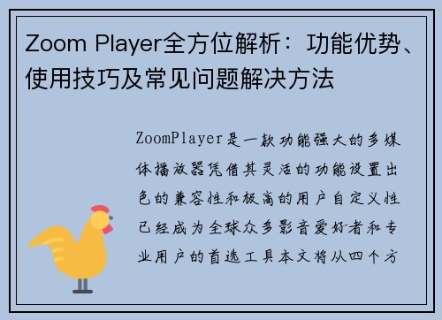 Zoom Player全方位解析：功能优势、使用技巧及常见问题解决方法